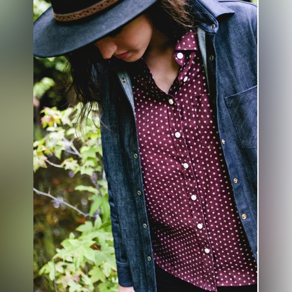 Tradlands Maroon Printed Polka Dots LS Shirt. Size XS. Made in San Francisco. - Picture 3 of 11